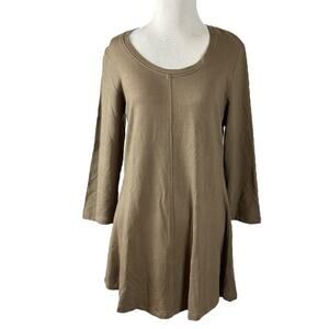 Flax Brown Swing Tunic Dress Size Small Rayon Neutral Scoop Neck 3/4 Sleeves